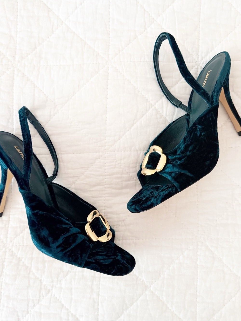 NEW Larroude Mayfair Sandal Jungle Velvet Emerald Green Slingback Heels 8 NWOT